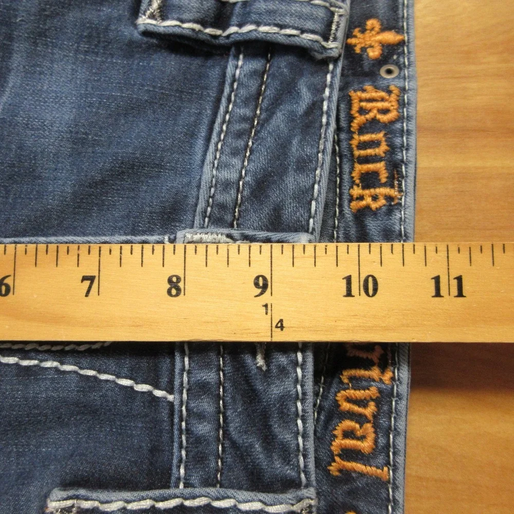 ROCK REVIVAL‎ Nancy Bootcut Jeans Womens 30 Blue Denim Fleur-de-lis Rhinestone